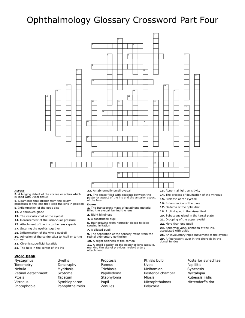 Ophthalmology Glossary Crossword Part Four 
