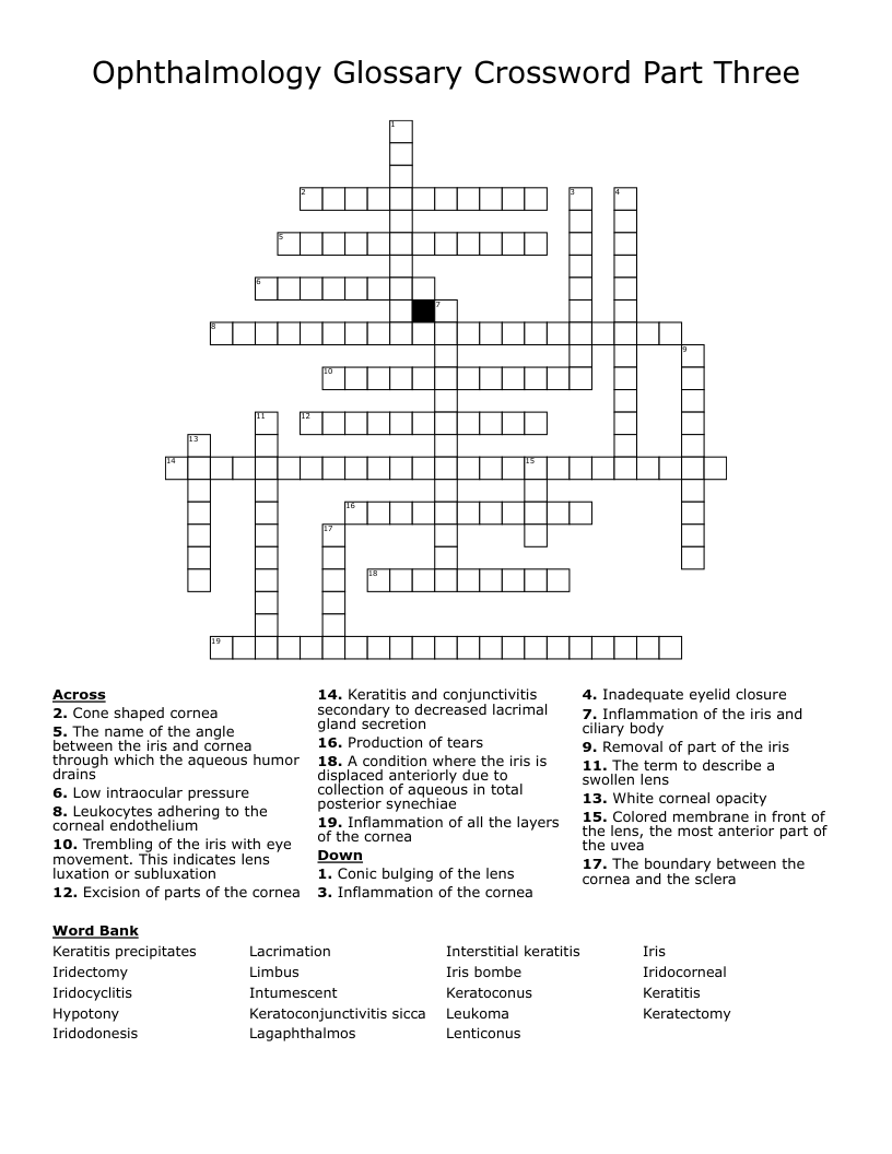 Ophthalmology Glossary Crossword Part Three