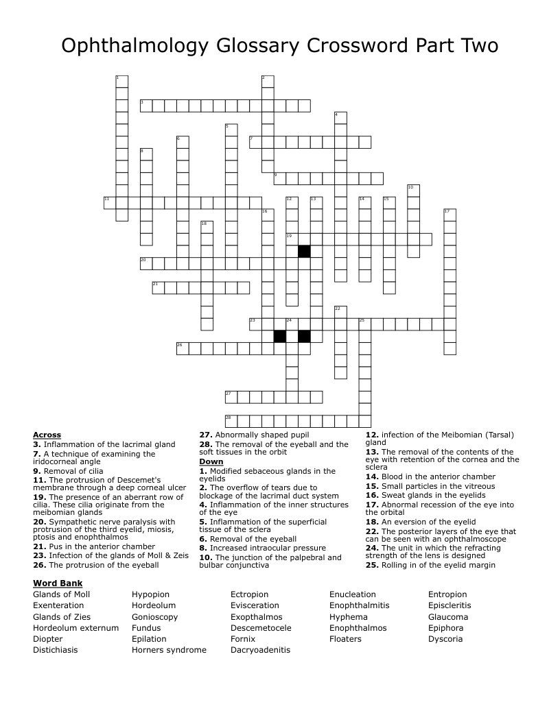Ophthalmology Glossary Crossword Part Two 