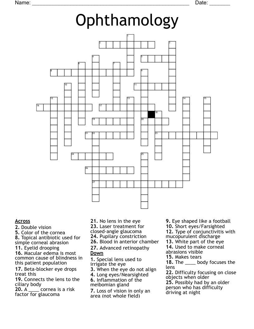 Ophthamology Crossword