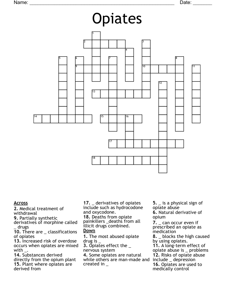 Opiates Crossword