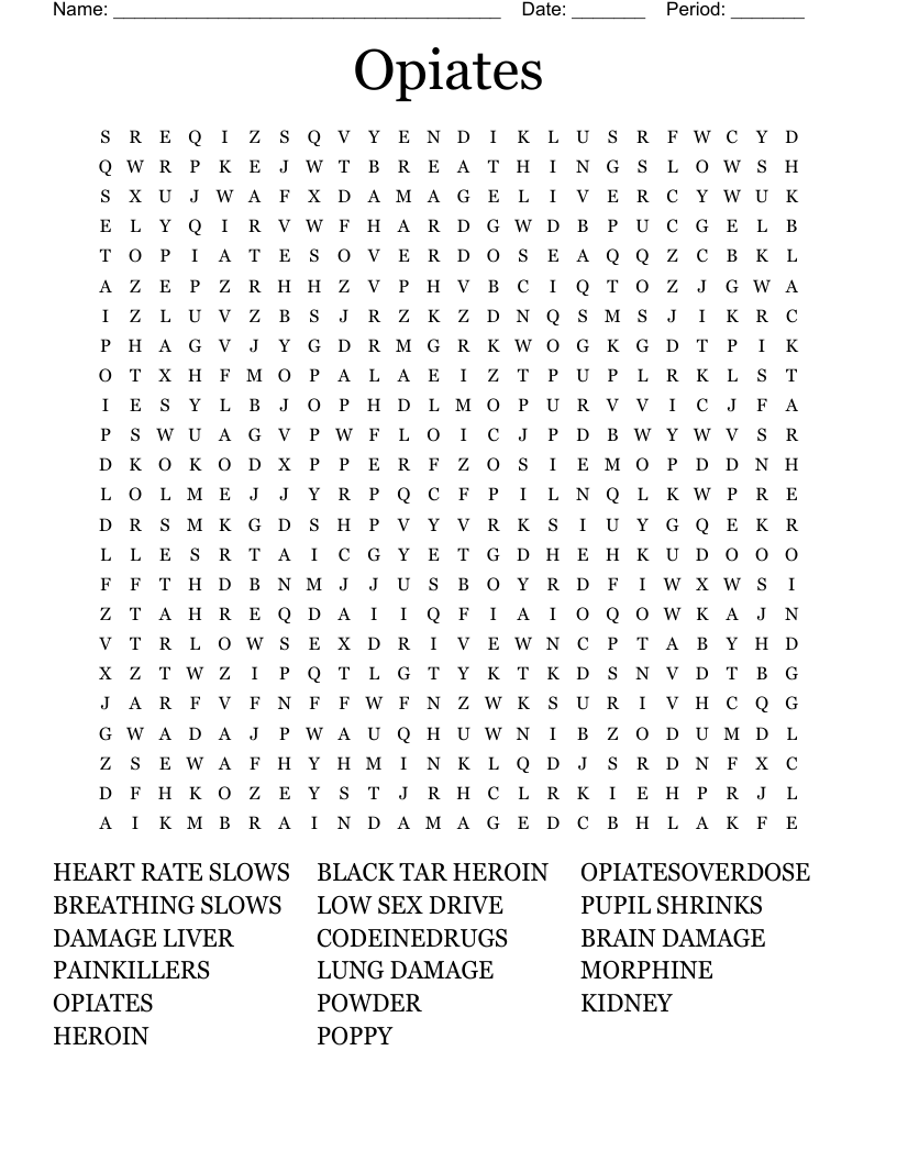Opiates Word Search