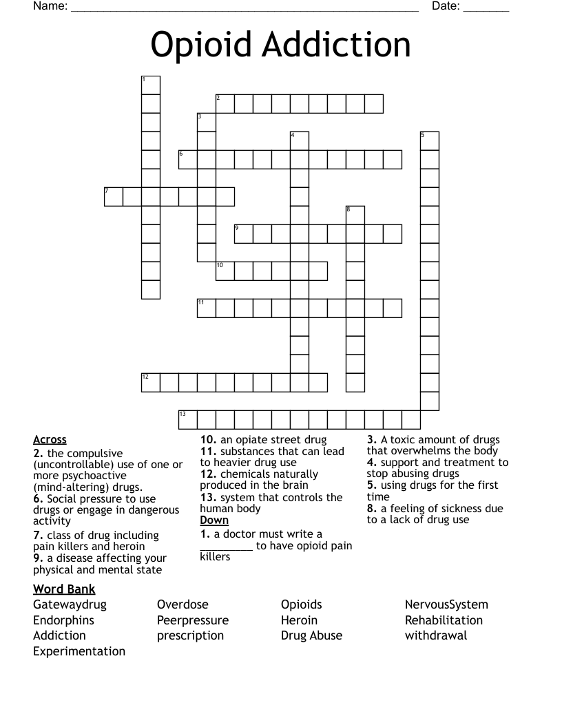 Opioid Addiction Crossword