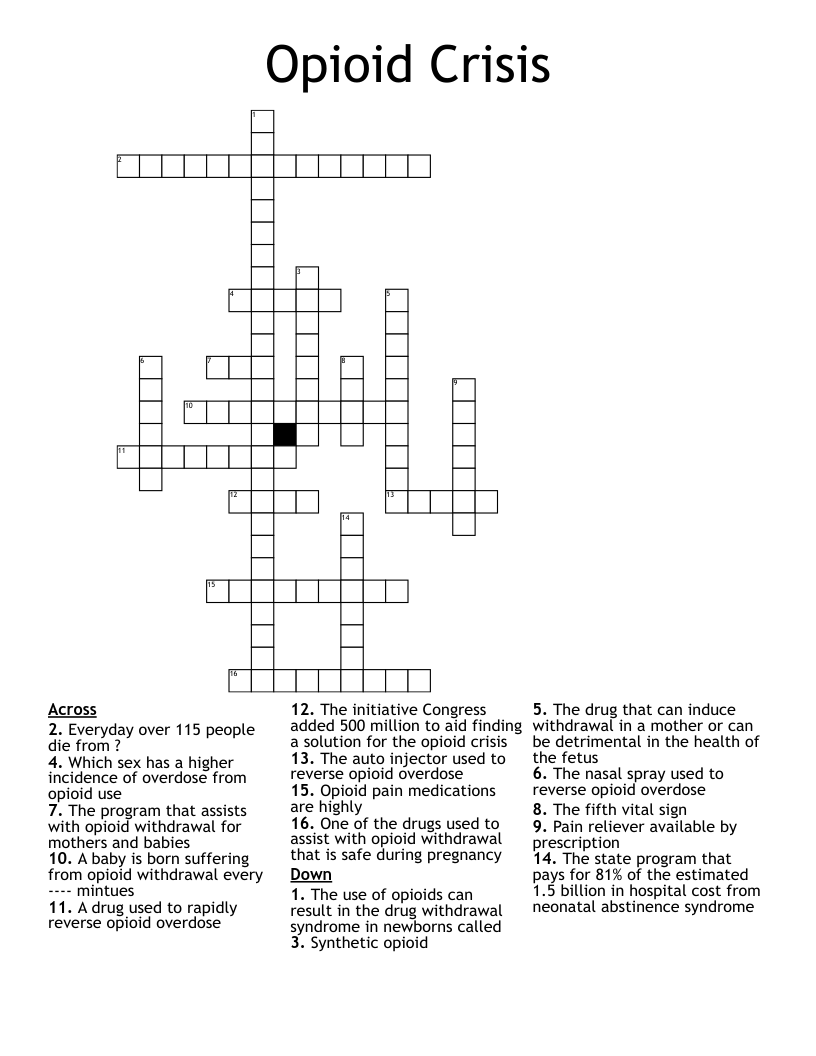 Opioid Crisis  Crossword