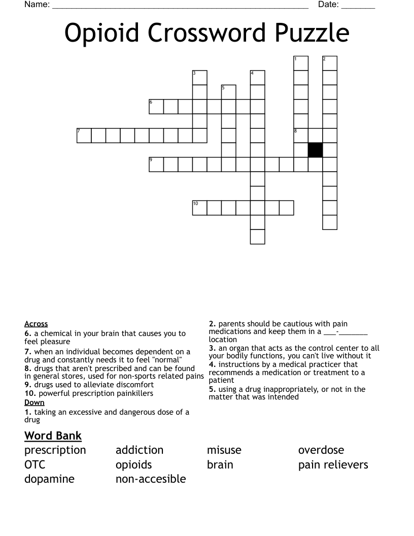 Opioid Crossword Puzzle