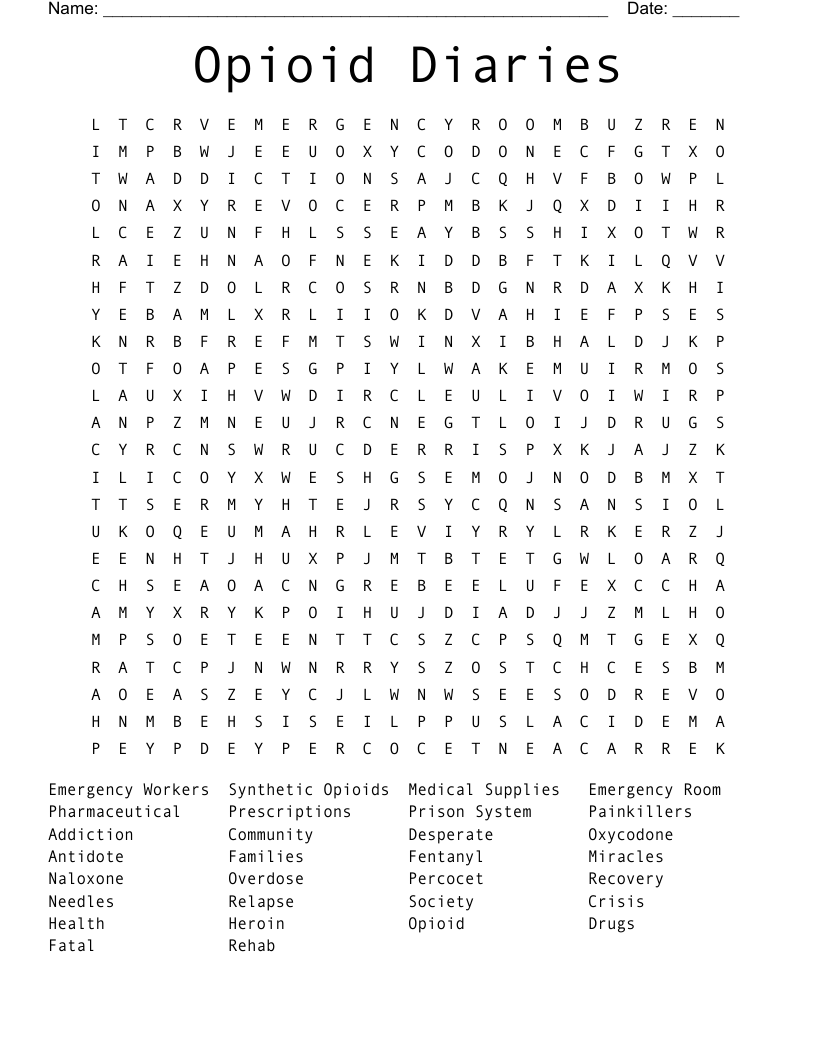 Opioid Diaries  Word Search