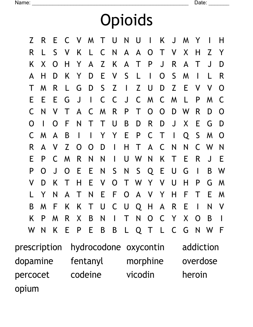 Opioids Word Search