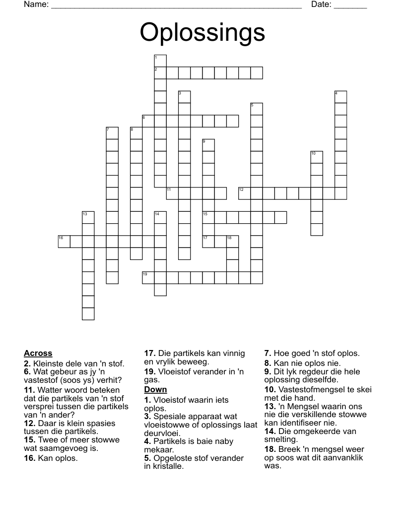 Oplossings Crossword