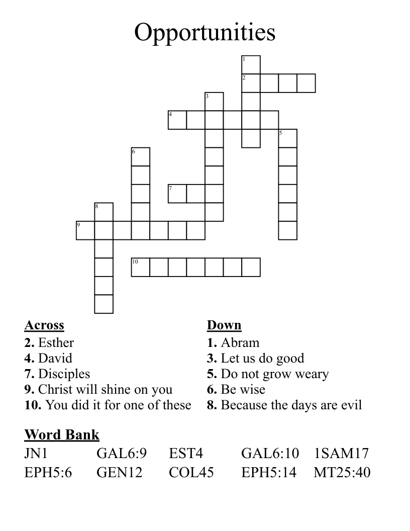 Opportunities Crossword