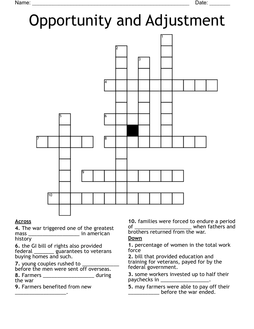 Opportunity and Adjustment  Crossword