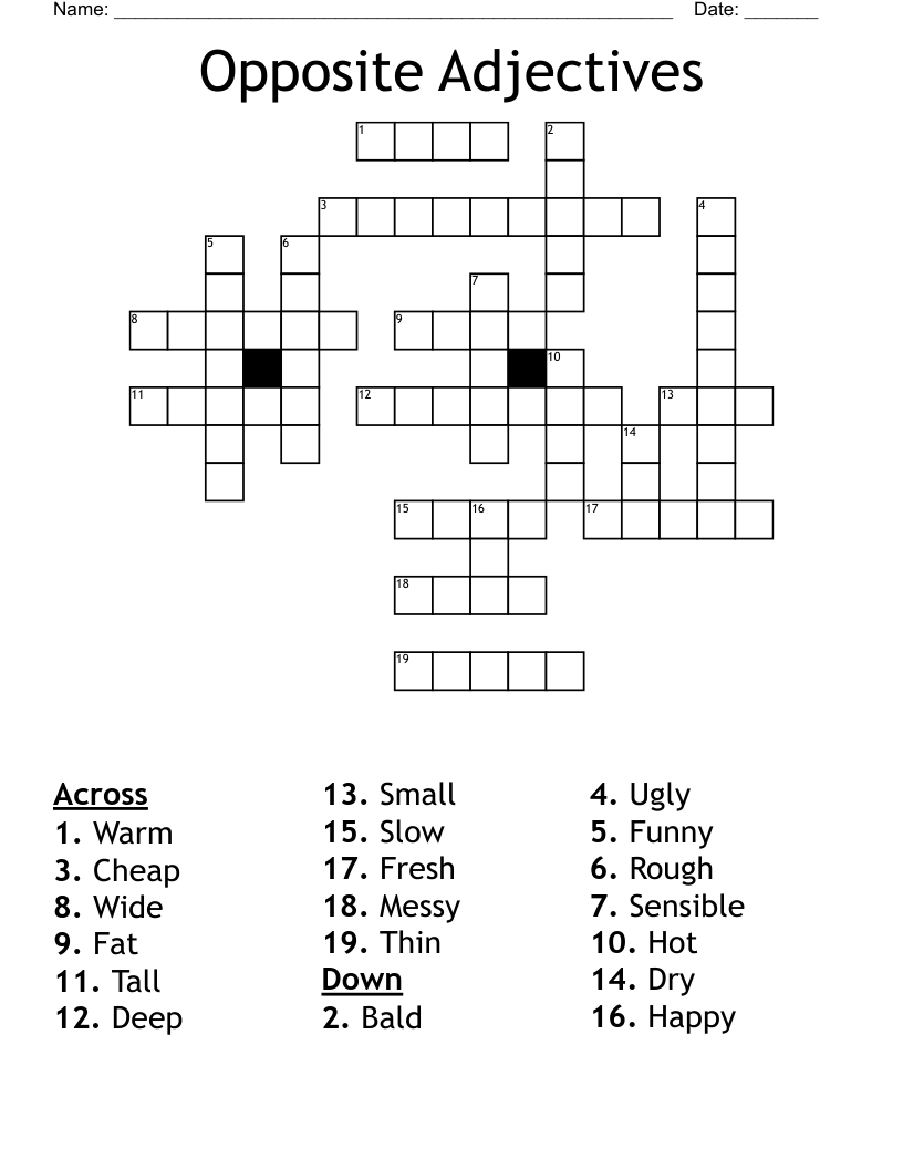 Opposite Adjectives Crossword