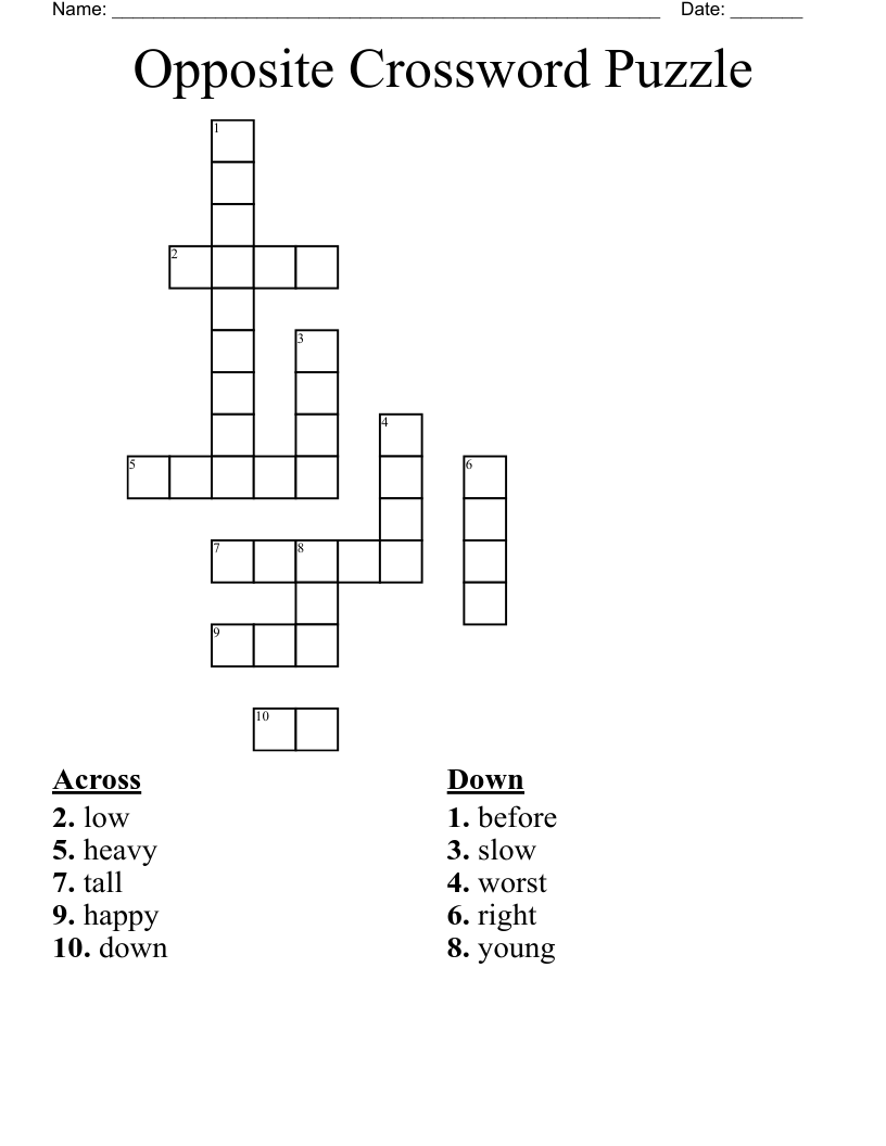 Opposite Crossword Puzzle 