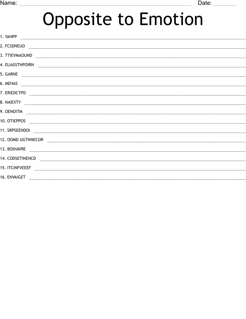 Opposite to Emotion Word Scramble