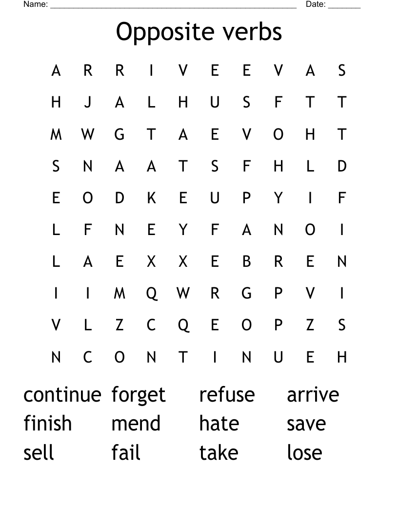 Opposite verbs Word Search