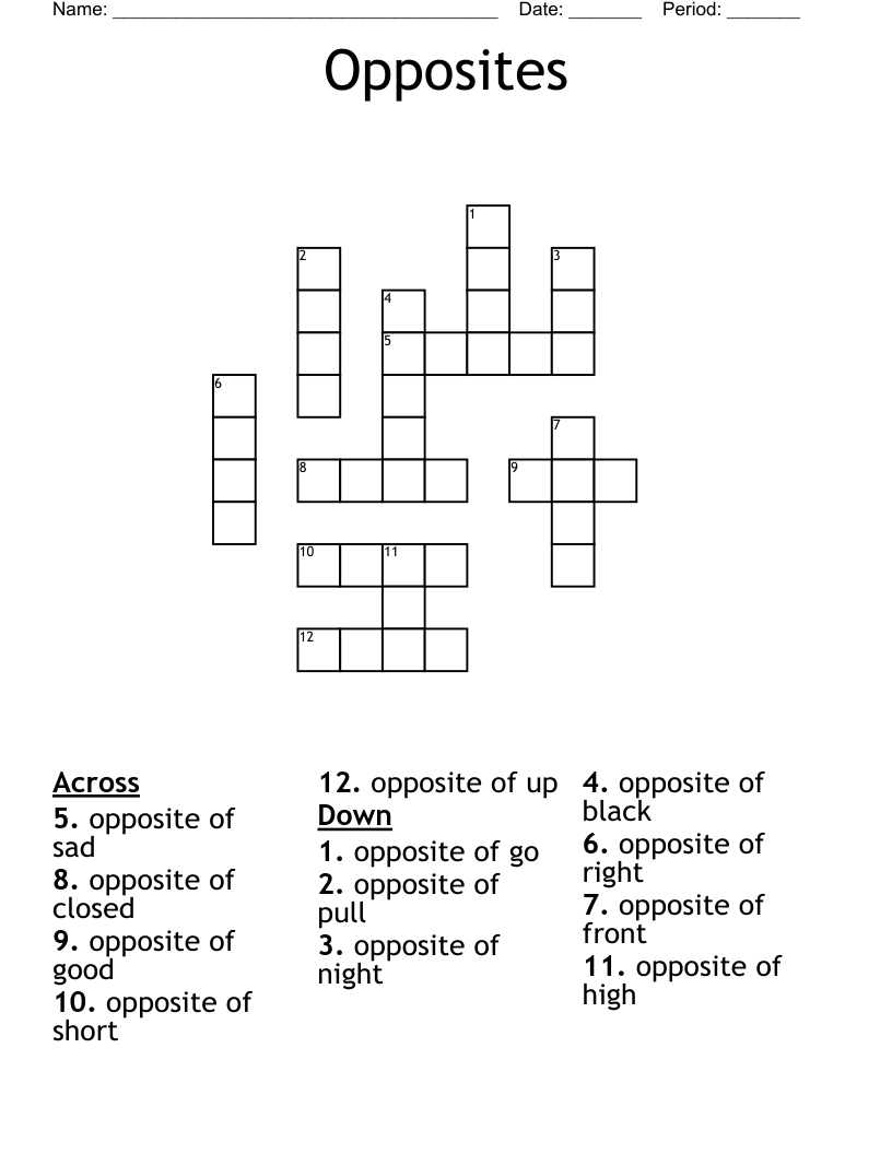 Opposites Crossword