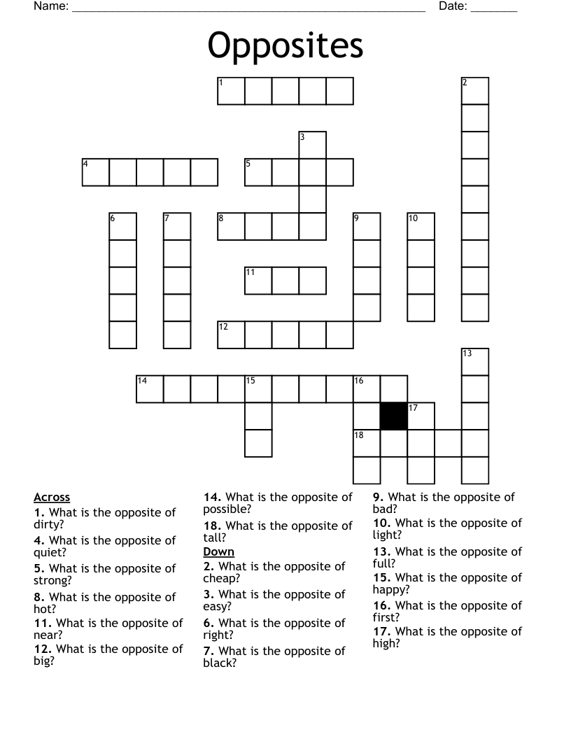 Opposites Crossword
