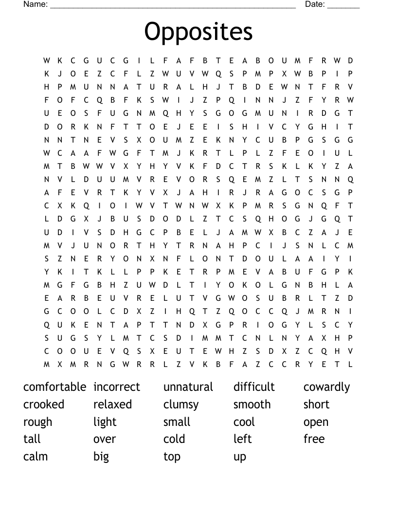 Opposites Word Search