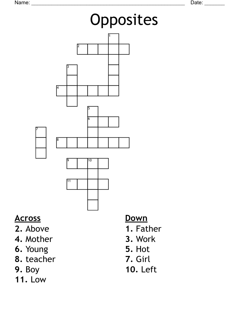 Opposites Crossword