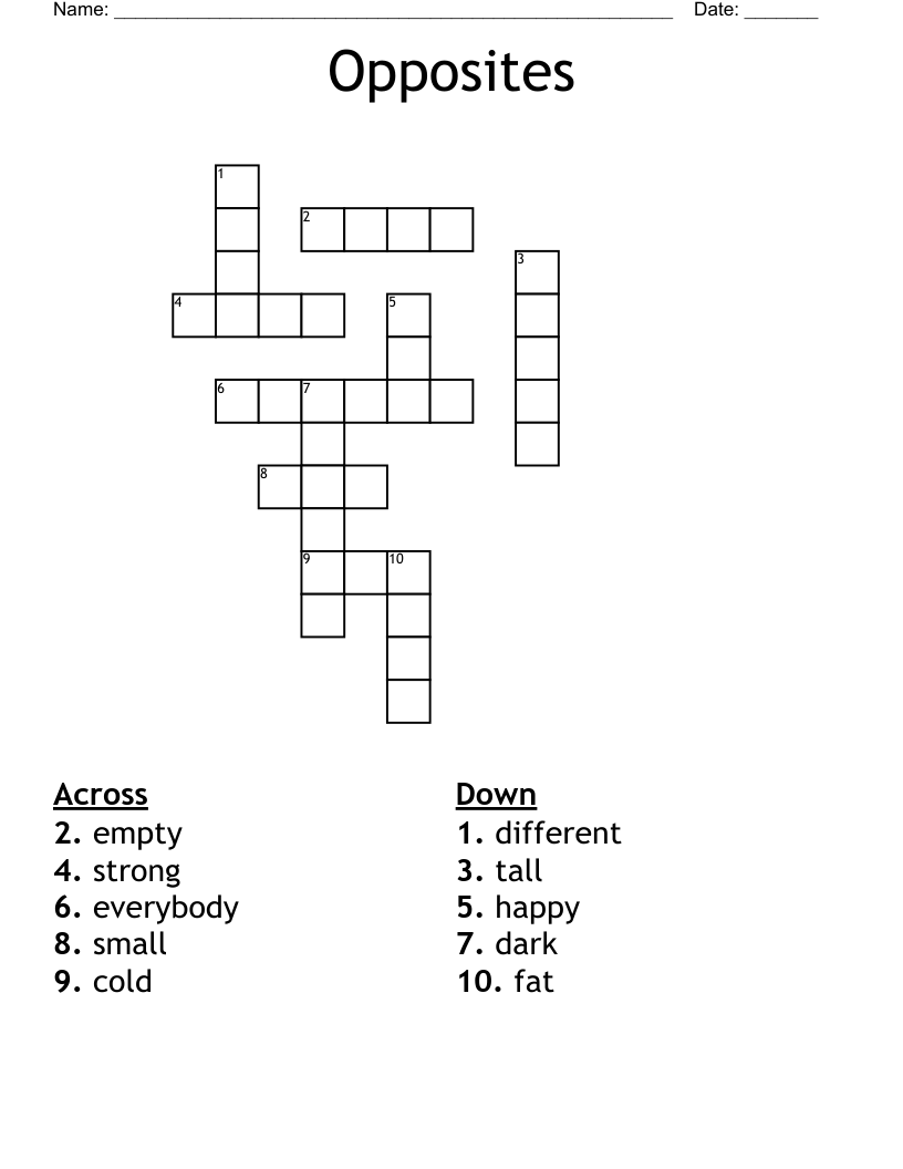Opposites Crossword