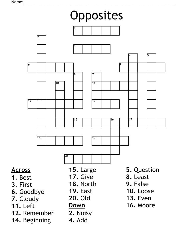 Opposites Crossword