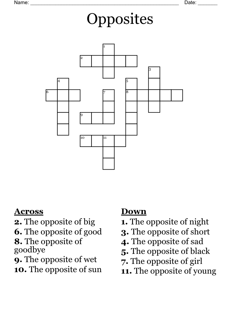 Opposites Crossword