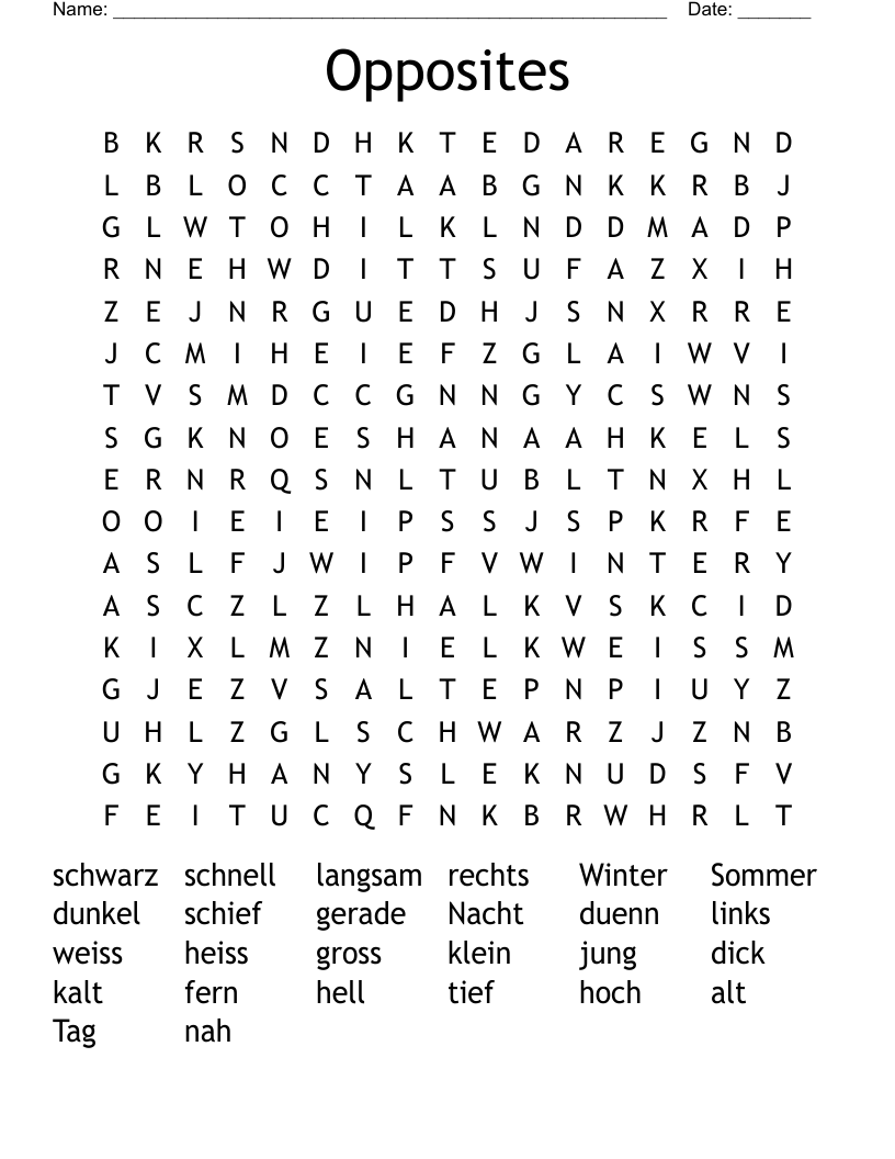 Opposites Word Search