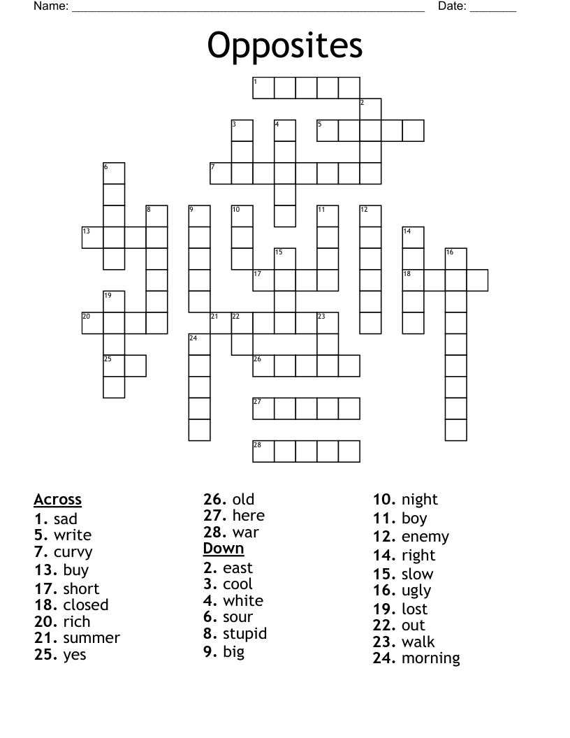Opposites Crossword