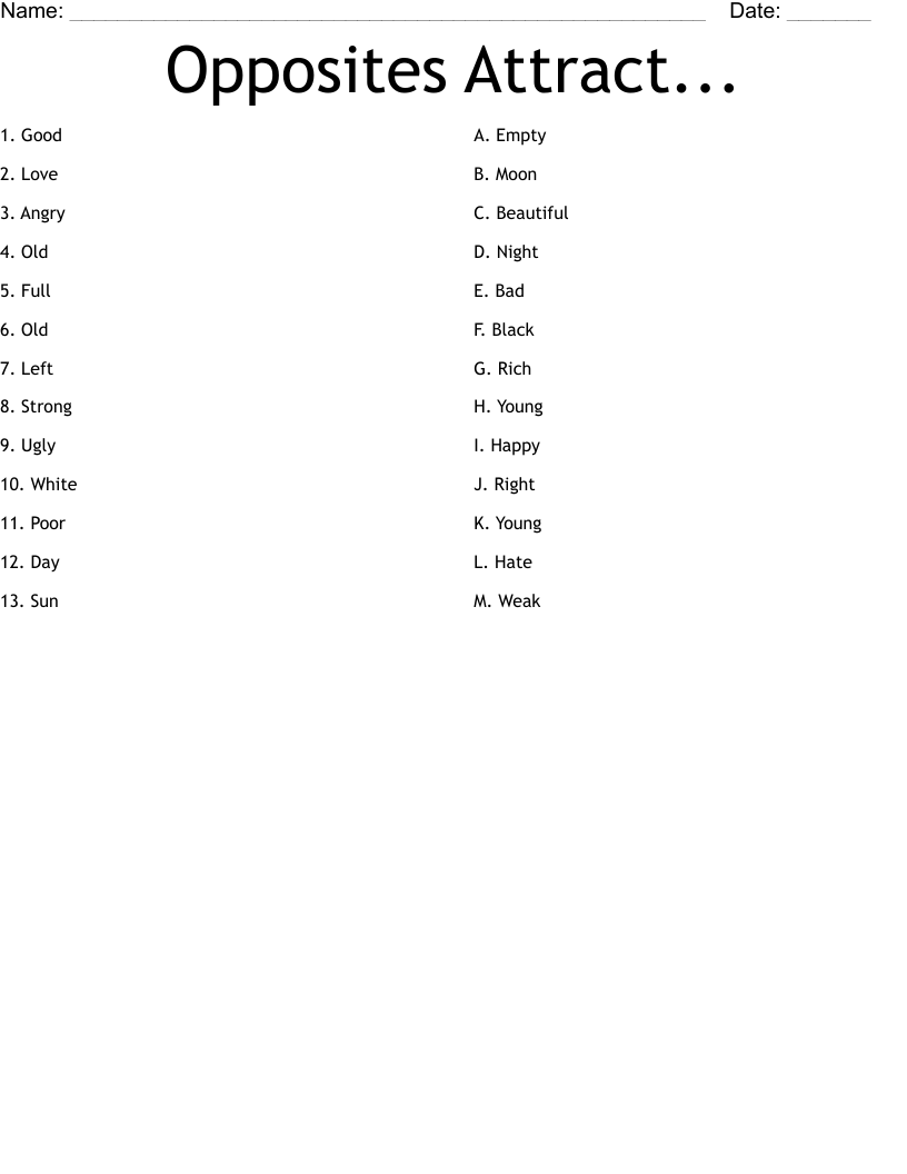 Opposites Attract... Worksheet