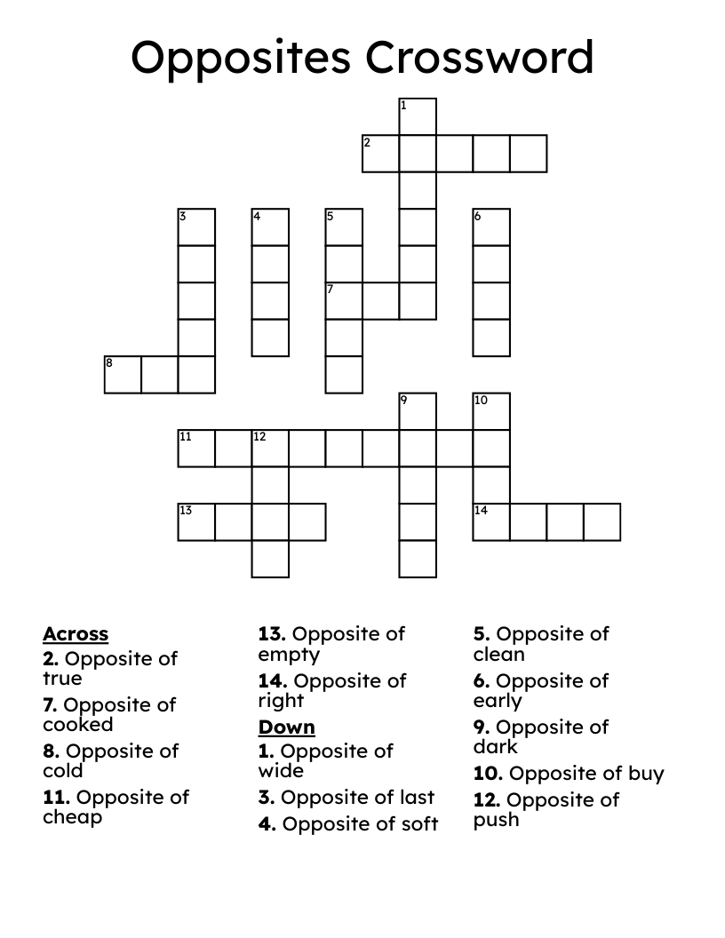Opposites Crossword