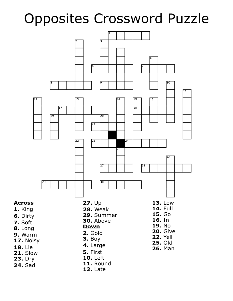 Opposites Crossword Puzzle