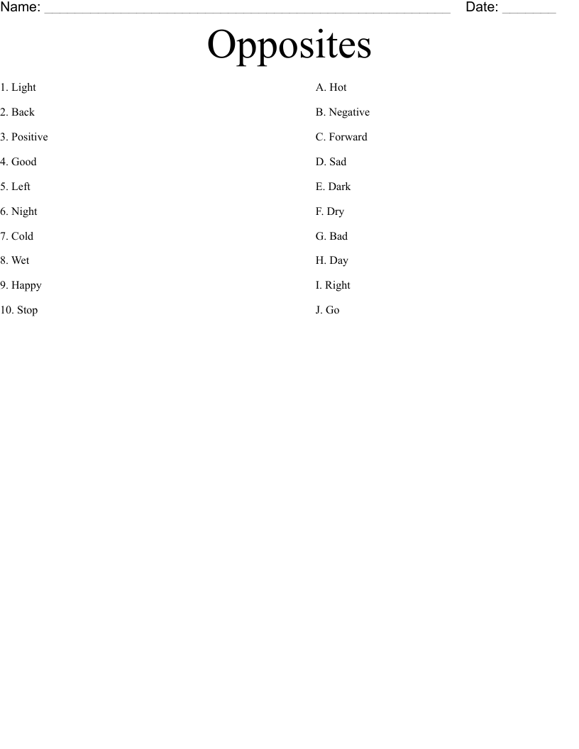 Opposites  Worksheet