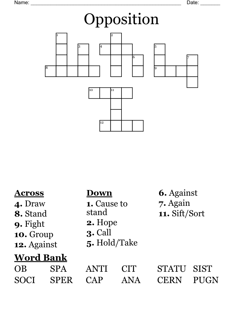 Opposition Crossword