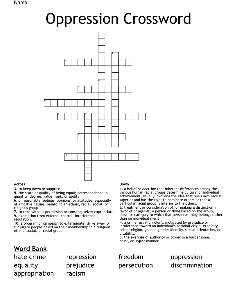 Oppression Crossword