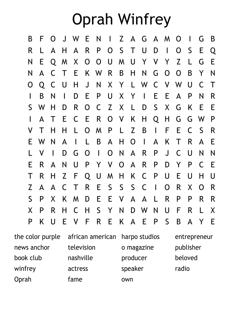 Oprah Winfrey Word Search