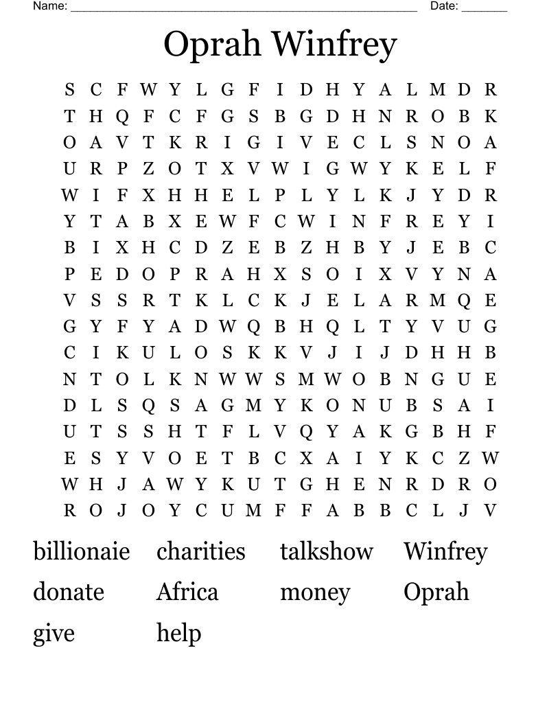 Oprah Winfrey Word Search