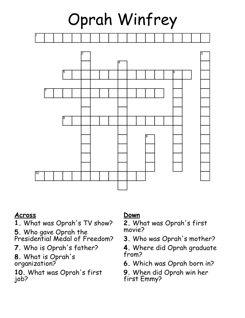 Oprah Winfrey Crossword
