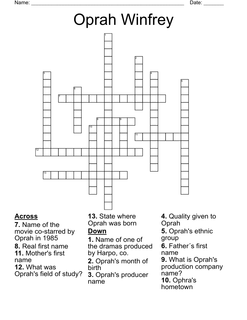 Oprah Winfrey Crossword