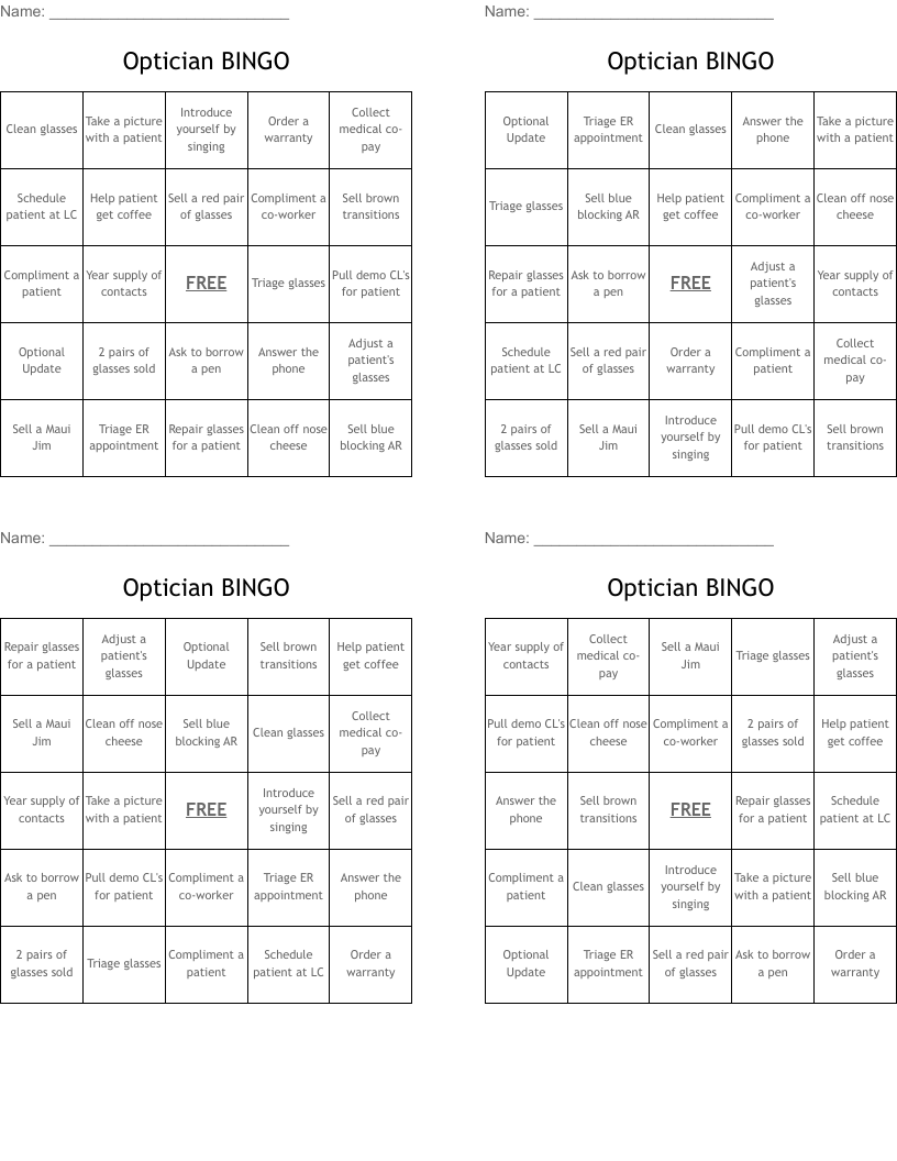 Optician BINGO