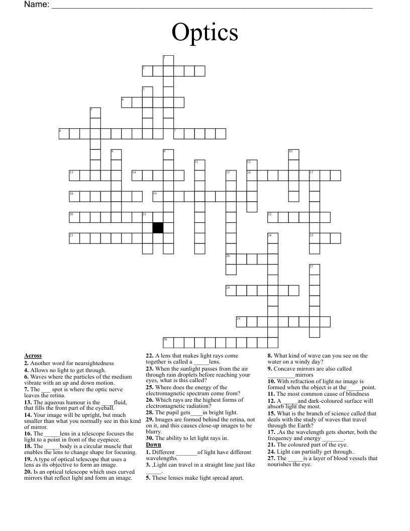 Optics Crossword
