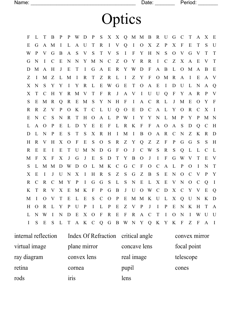 Optics Word Search