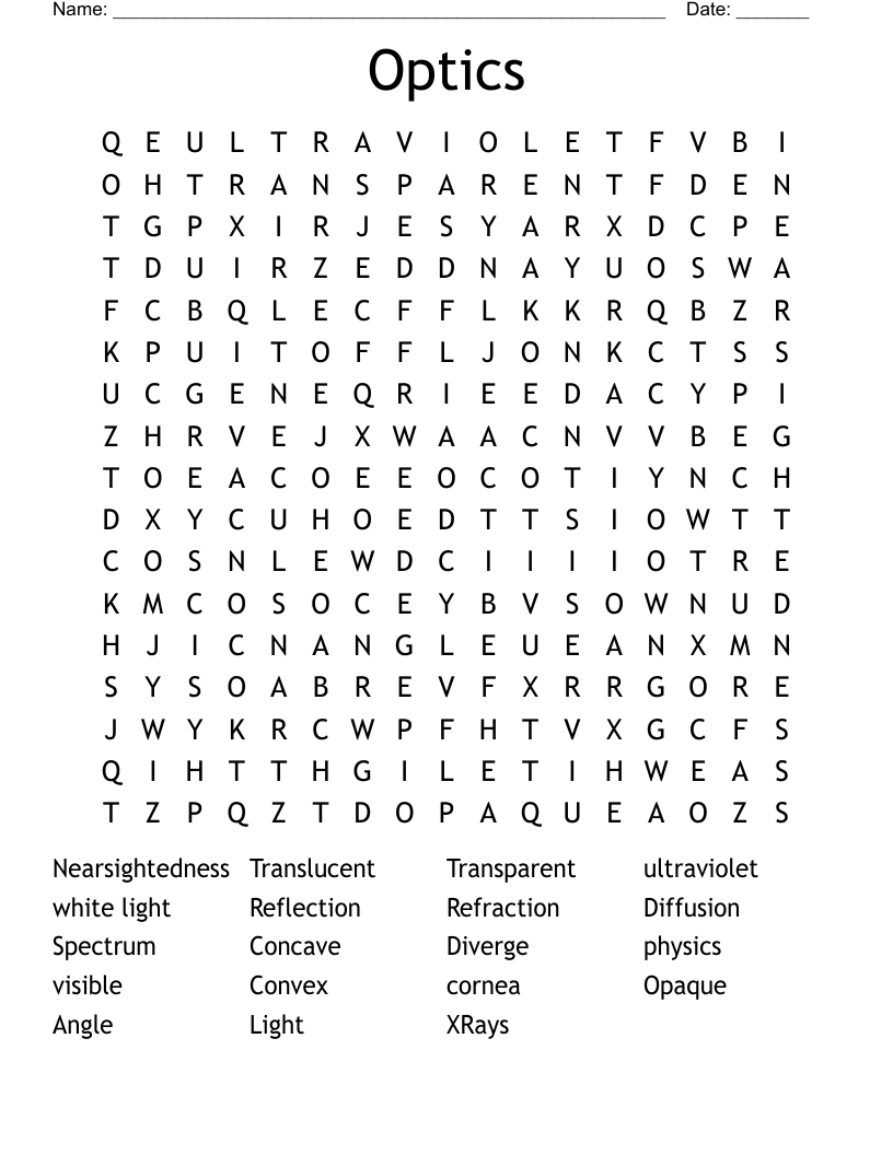 Optics Word Search