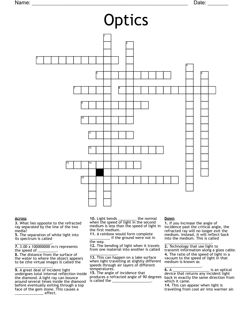 Optics Crossword