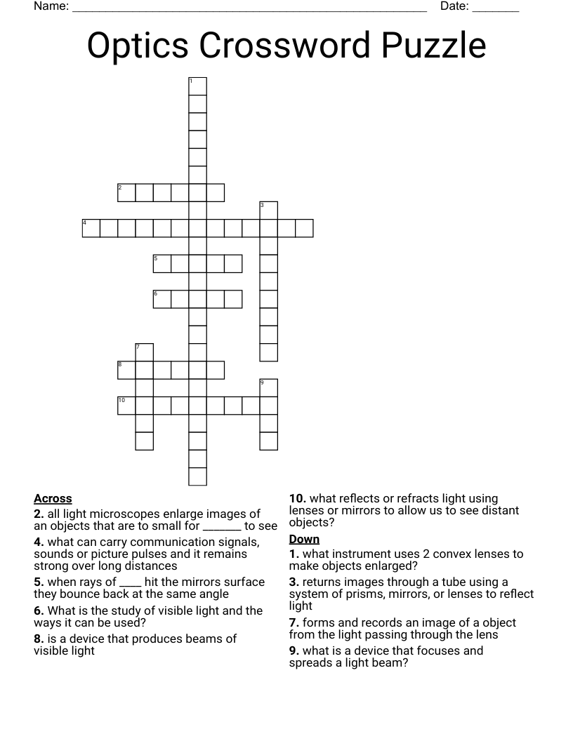 Optics Crossword Puzzle