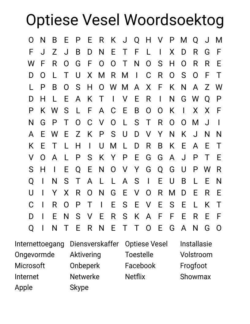 Optiese Vesel Woordsoektog Word Search