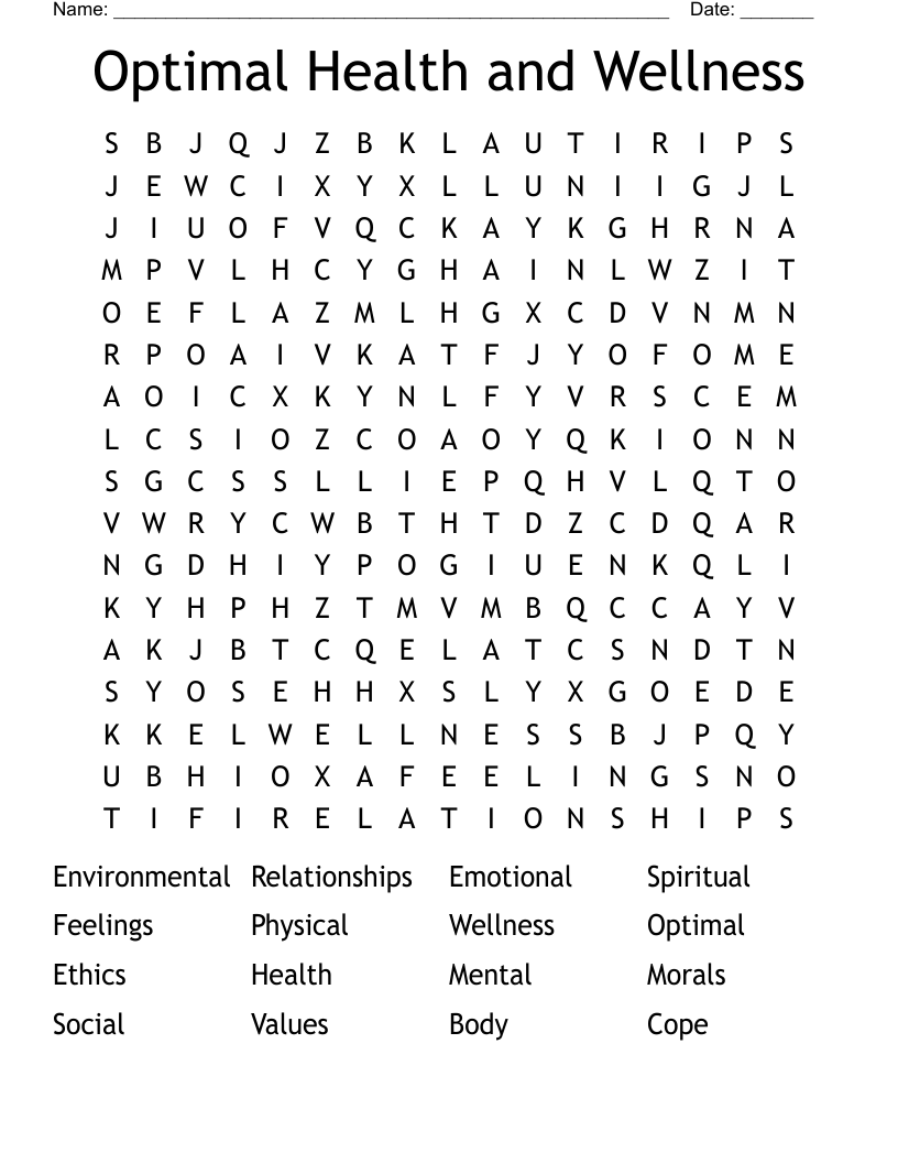 Optimal Health and Wellness Word Search