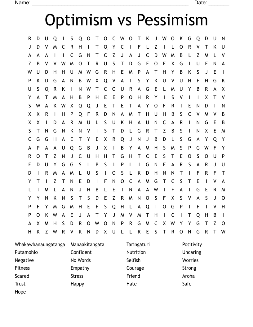 Optimism vs Pessimism Word Search