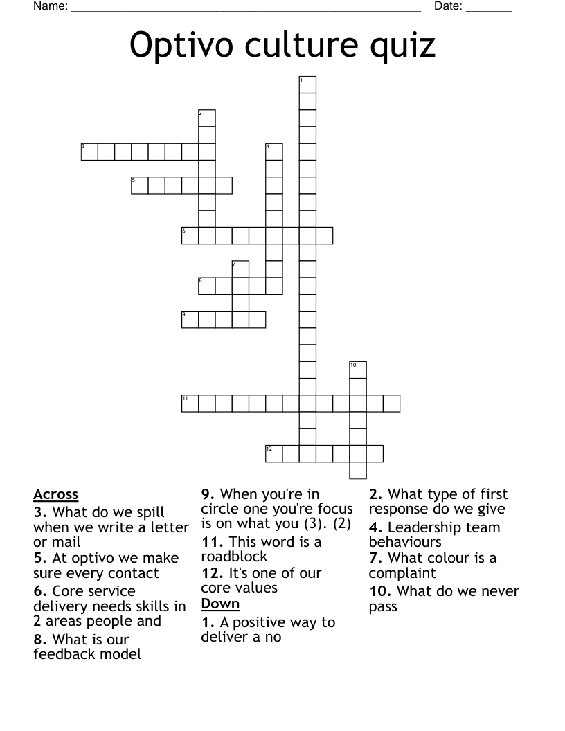 Optivo culture quiz Crossword