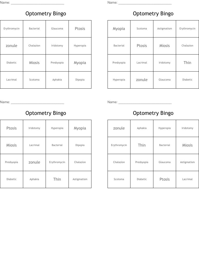 Optometry Bingo