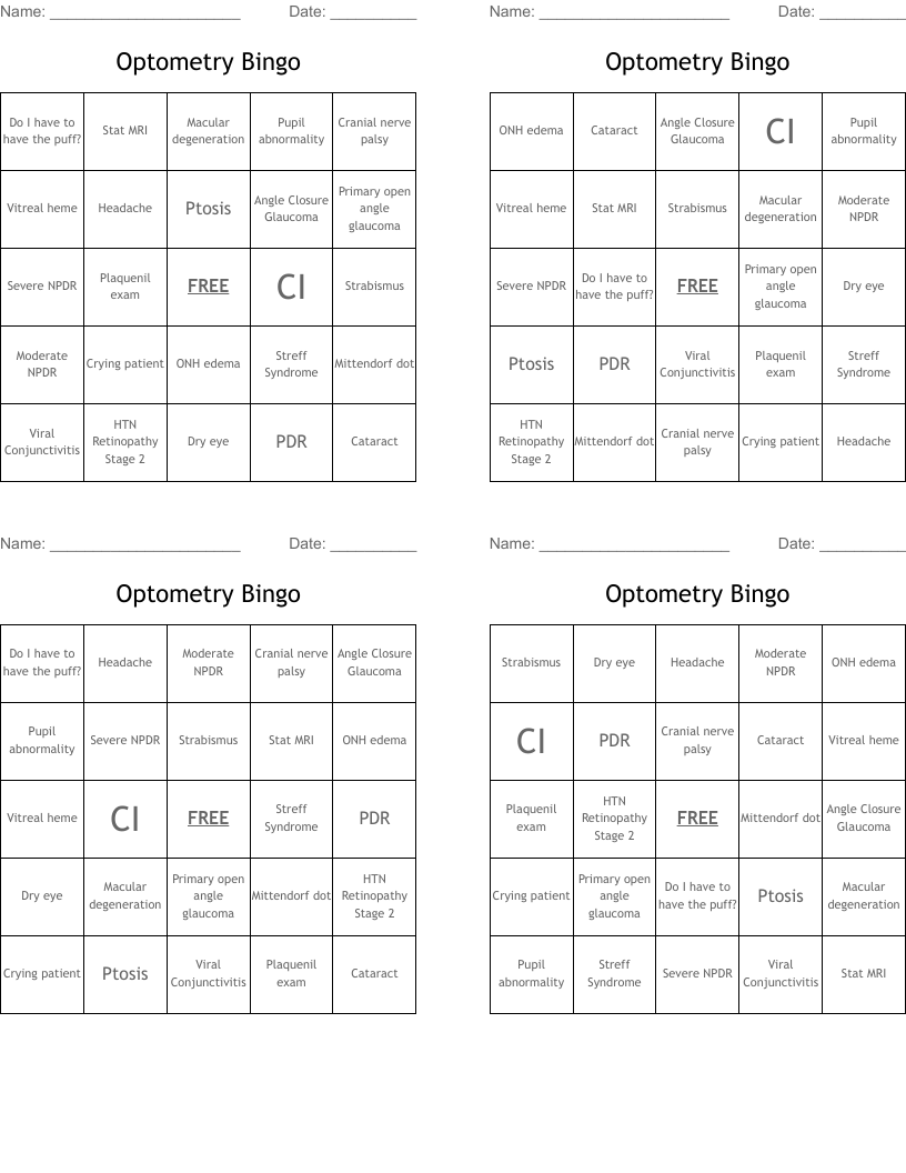 Optometry Bingo