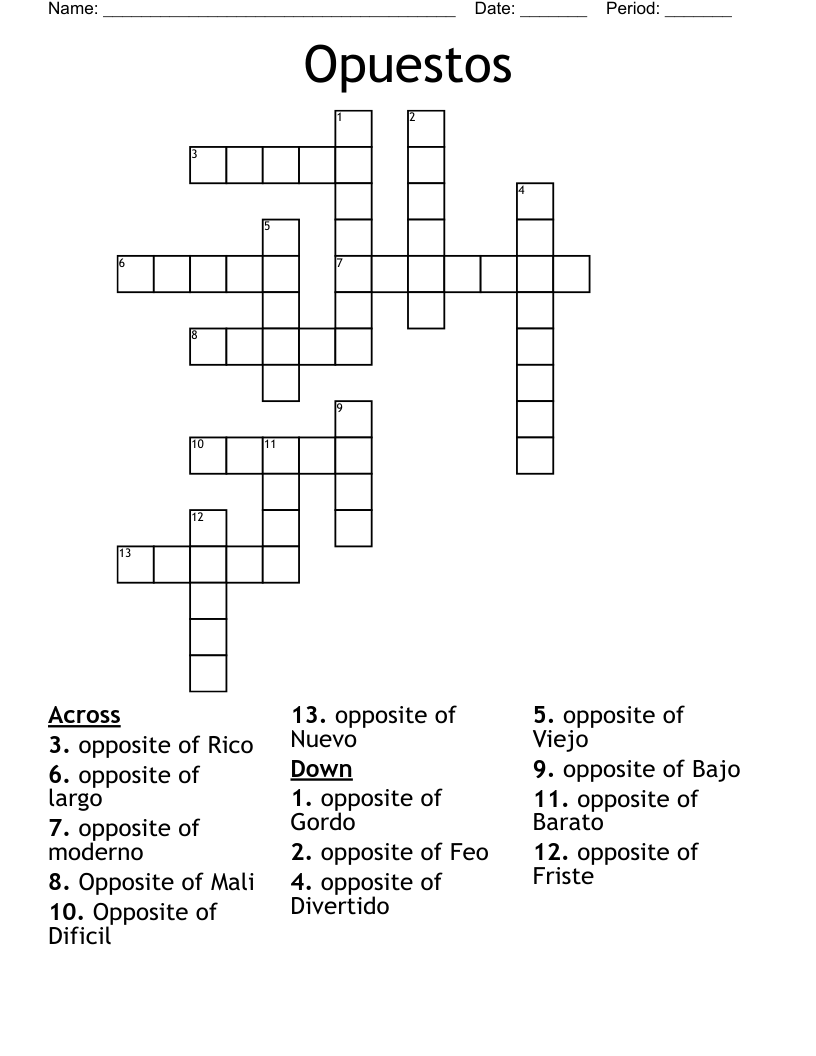 Opuestos Crossword